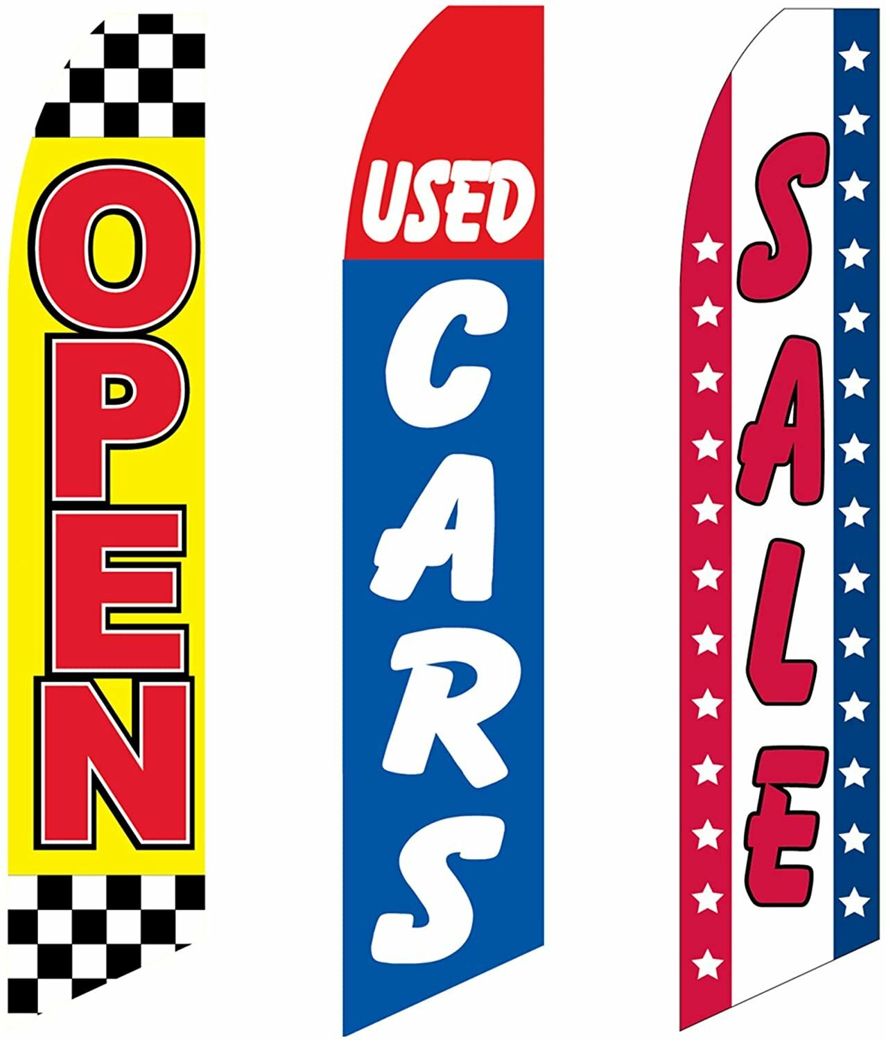 Three Swooper Flag Combo Open Used Quality Cars Sale Red Yellow Black Blue White