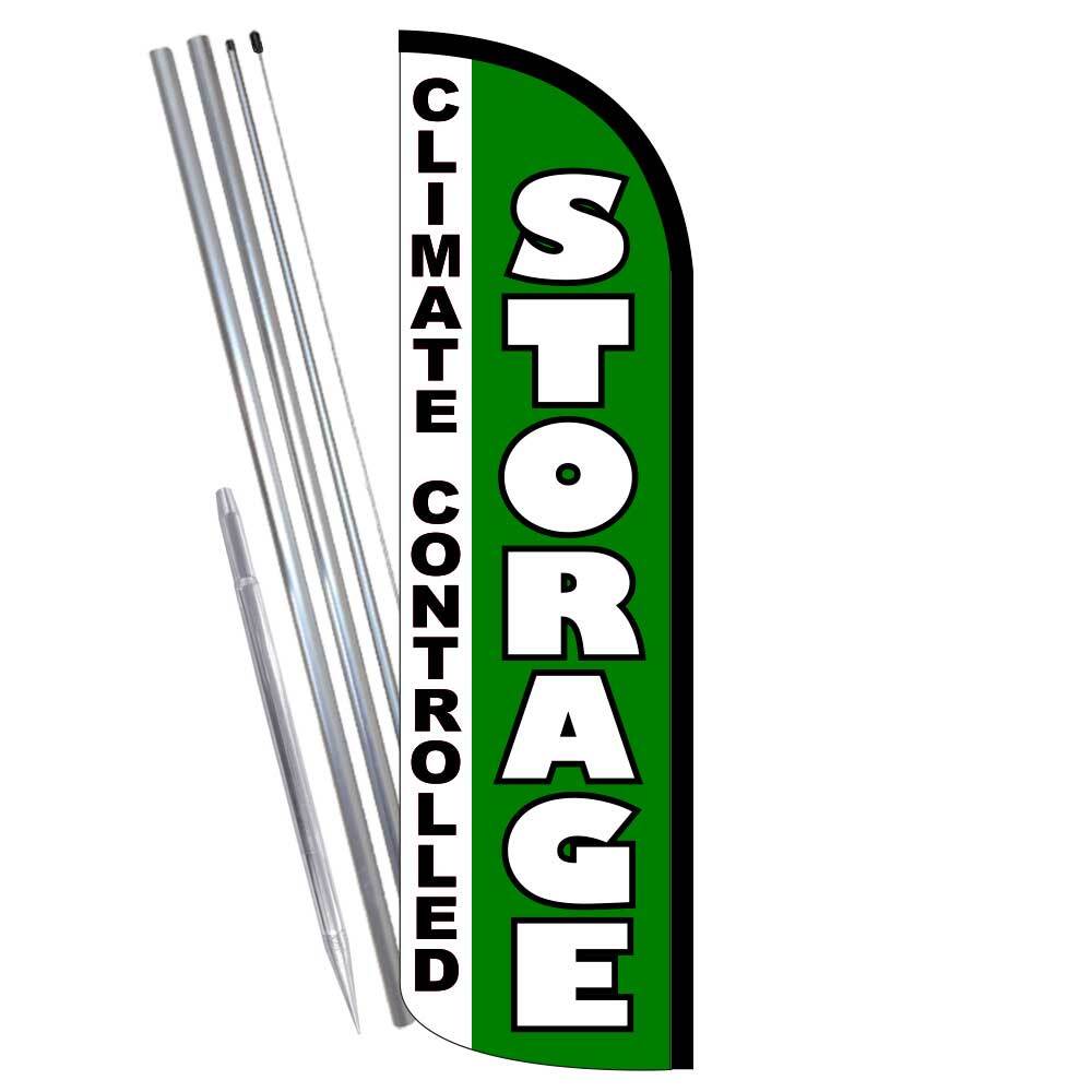 STORAGE Climate Controlled (Green) Premium Windless Feather Flag Bundle (Complet