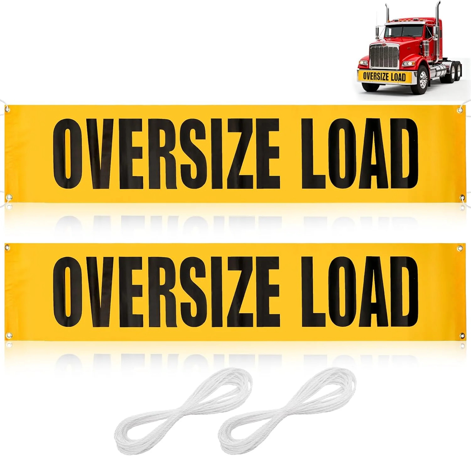 2 Pack Oversize Load Signs for Trucks, 12 x 60 Inch Wide Load Banner with Gromme