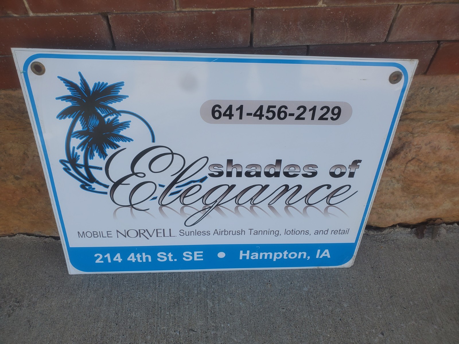 24″ X 18″ Sign Shades Of Elegance Hampton Iowa Norvell Tanning Hard Plastic