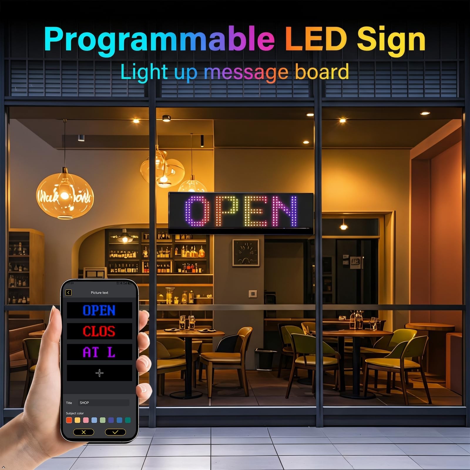 15″x4″ Programmable LED Scrolling Sign – Bluetooth Control, Custom Text, RGB Dis