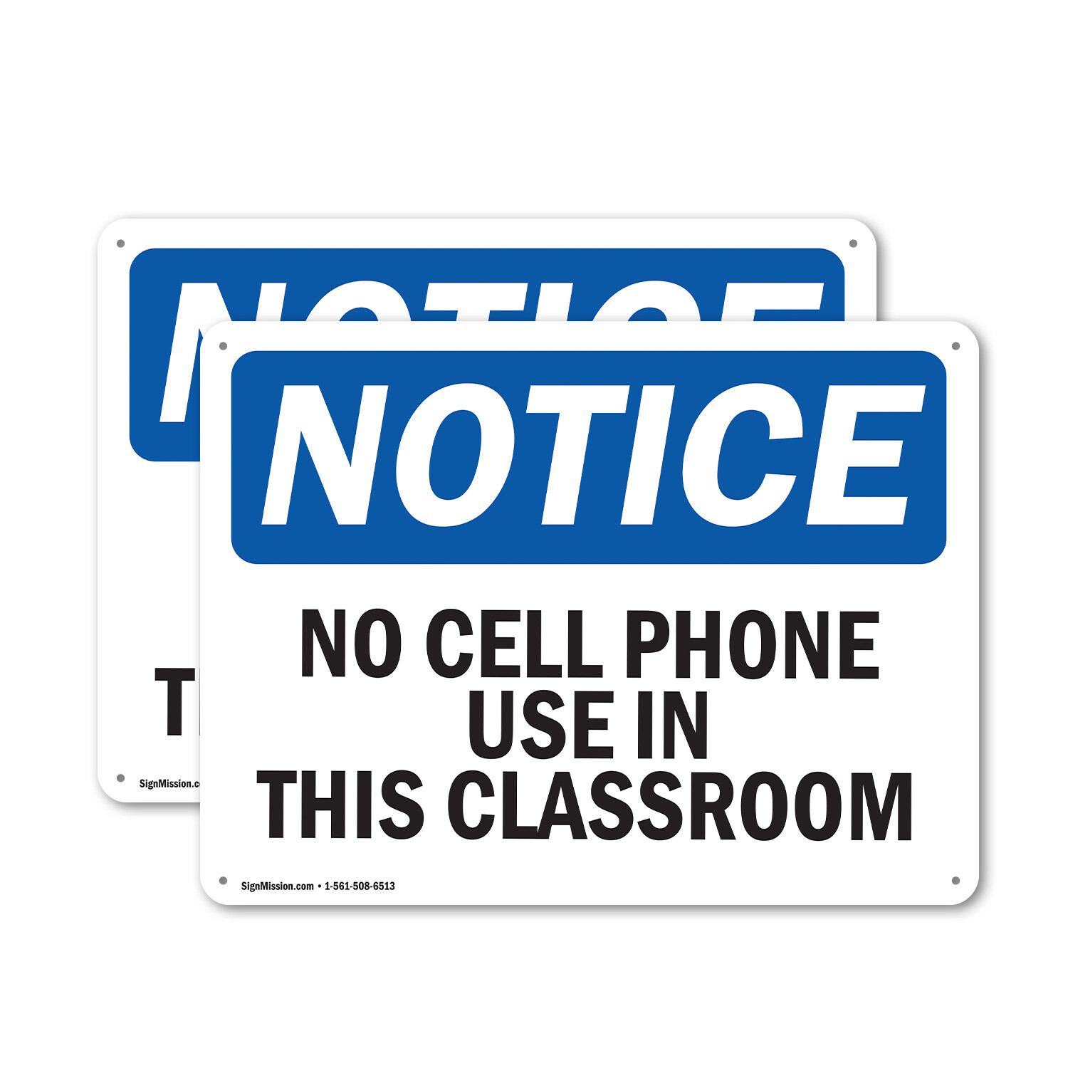(2 Pack) No Cell Phone Use In This Classroom OSHA Notice Sign Decal Metal