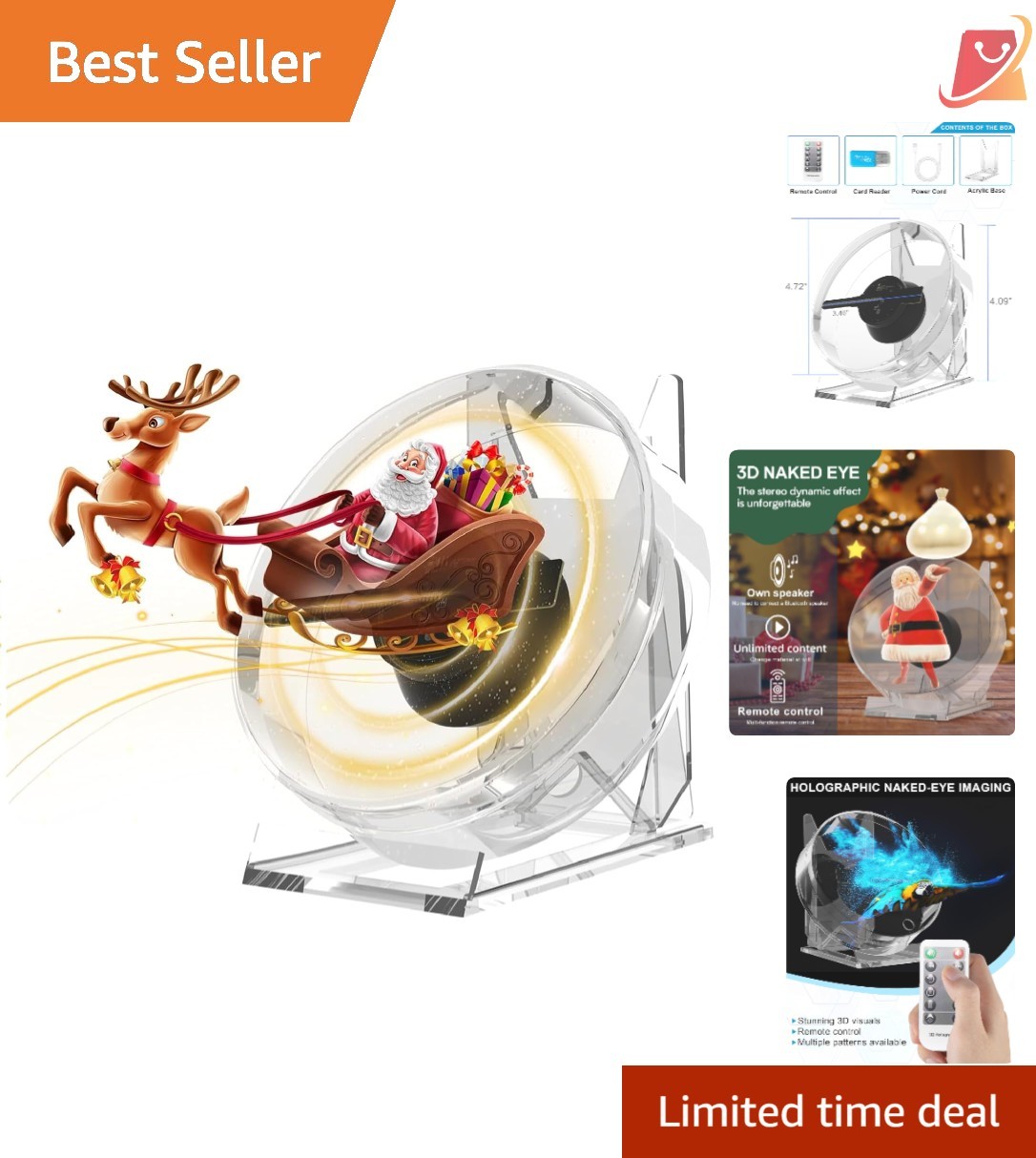 3D Hologram Fan Acrylic 4.72in Portable WiFi App Control for Events Home