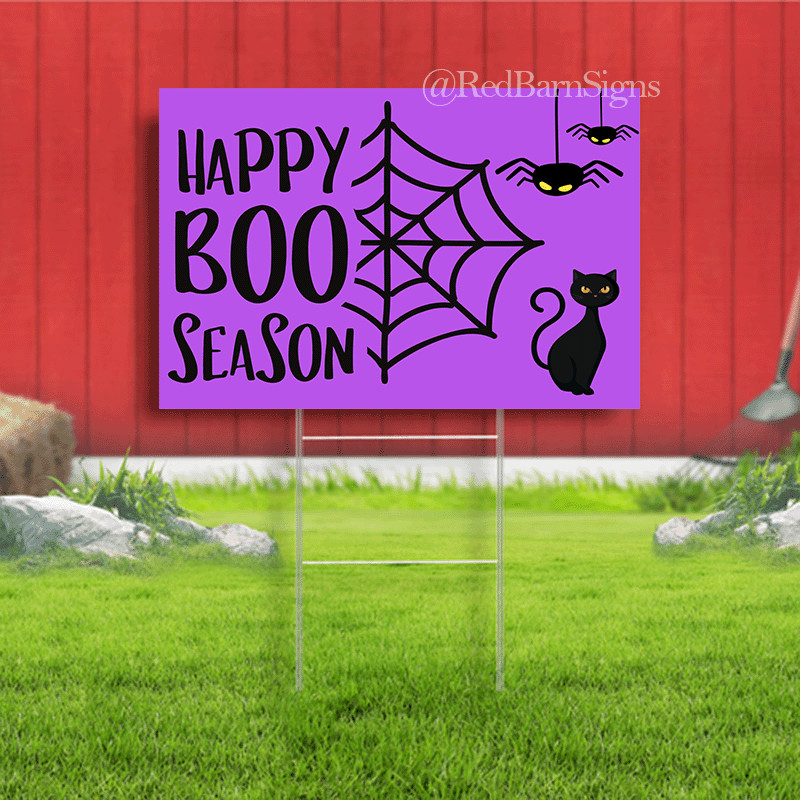 Happy Boo Season with spider and black cat yard sign
