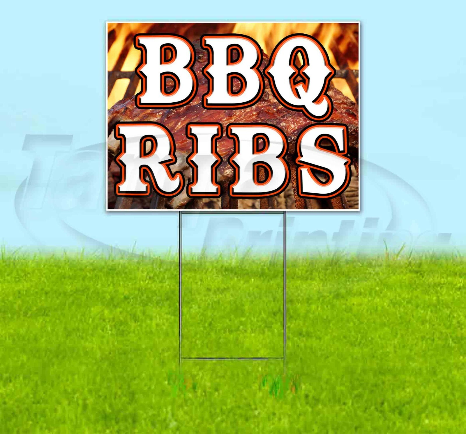 BBQ RIBS 18×24 Yard Sign WITH STAKE Corrugated Bandit USA BUSINESS BARBECUE
