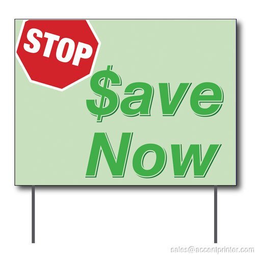 Stop Save Now | Sidewalk Yard Sign w/ Metal Stakes | 24″W x 18″H