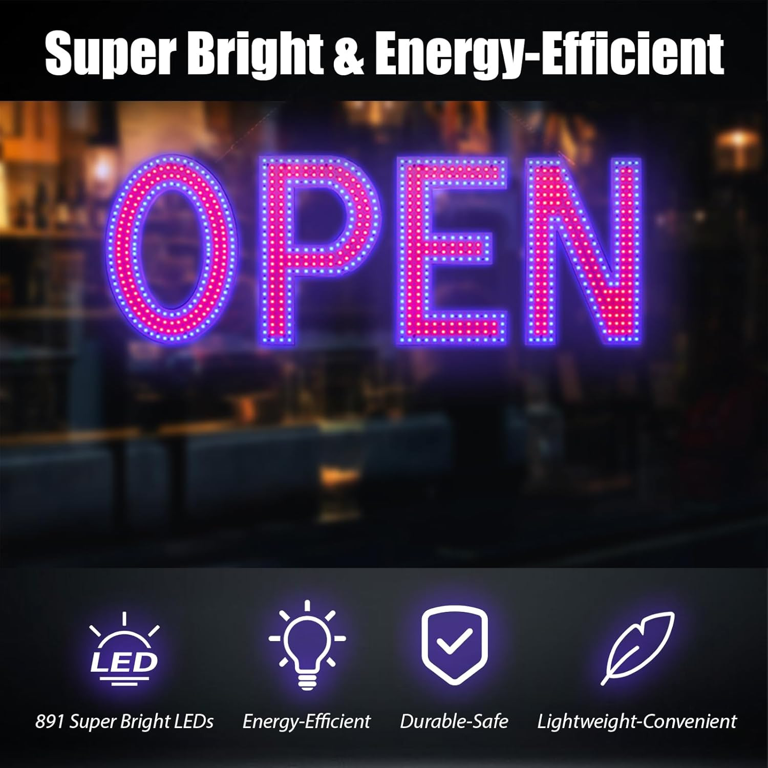 Letrero abierto para negocios, LED grande regulable de 40″ x 14″