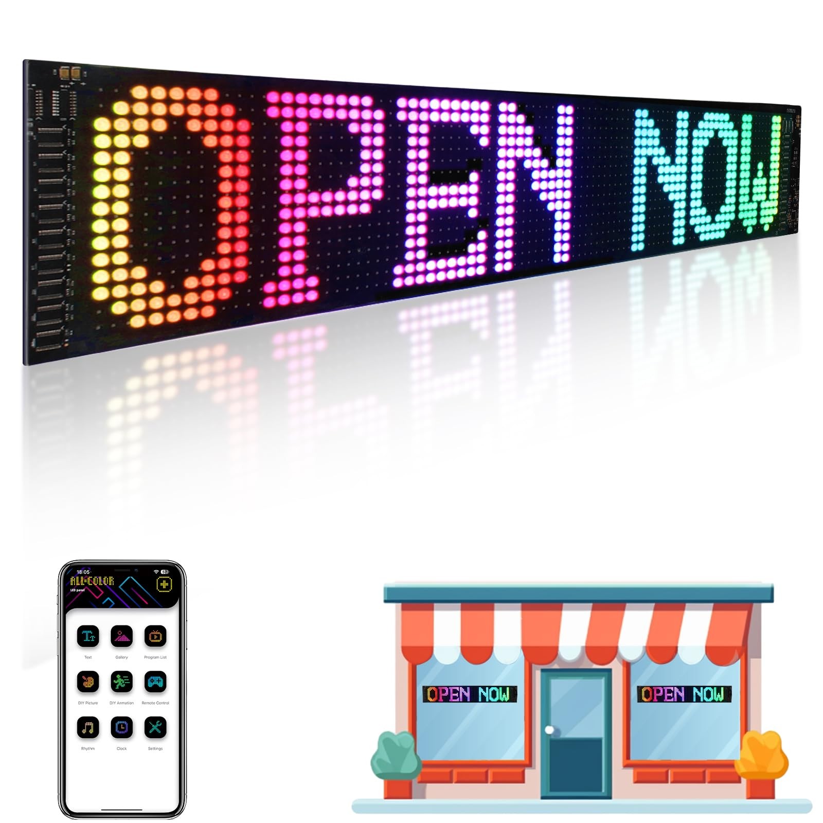 24”x5” Programmable LED Sign with Bluetooth Control, Flexible Scrolling LED Si