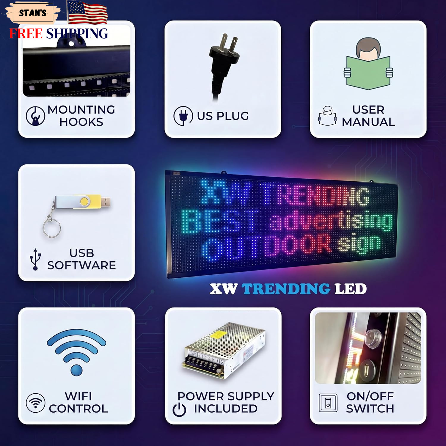 LED Sign Scrolling 40 x 14 WiFi Programmable Indoor Outdoor RGB perfect tool