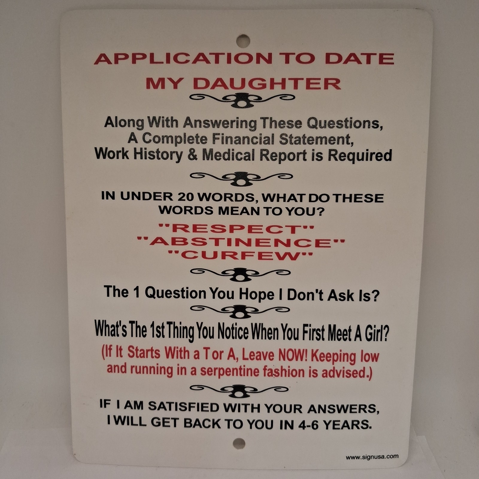 Application To Date My Daughter Novelty Plastic Sign Plastic Wall Haning