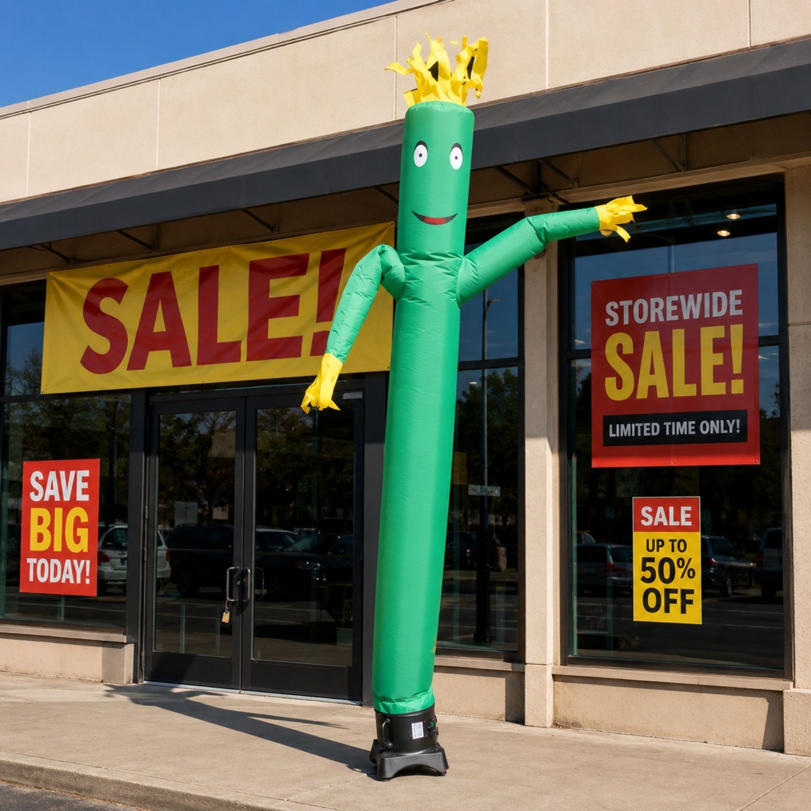Advertising Inflatable Tube Man 12ft Green Blow Up Wavy Flailing with Blower