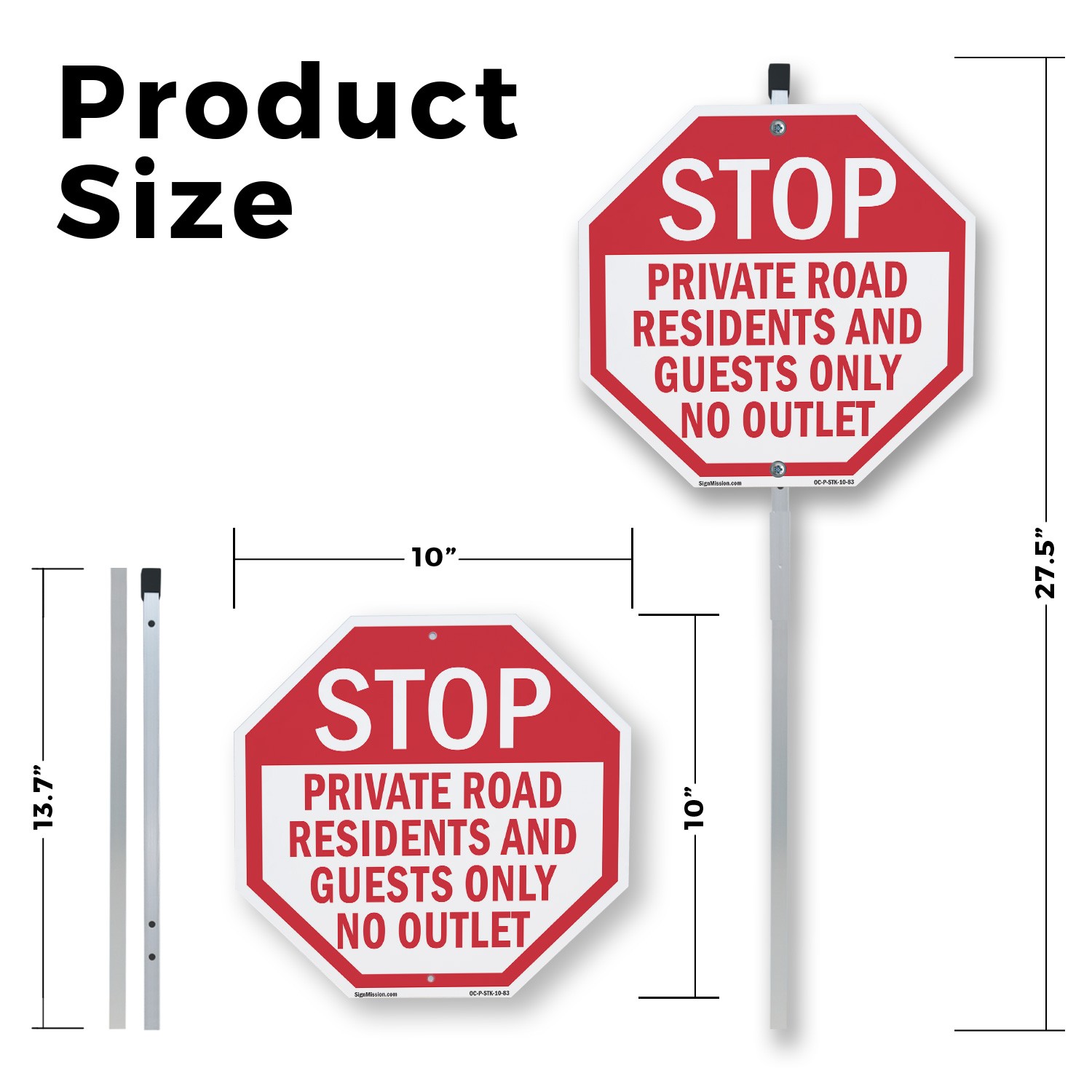 Stop Private Road Residents and G Octagon Sign With Stake Weather Resistant