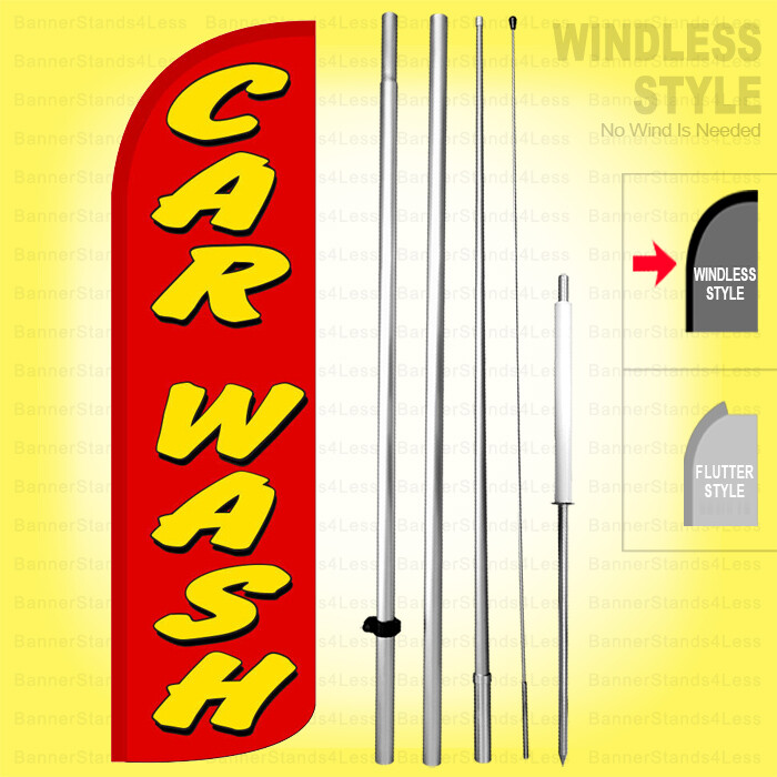 CAR WASH – Windless Swooper Flag Kit 15′ Feather Banner Sign Red rq43-h