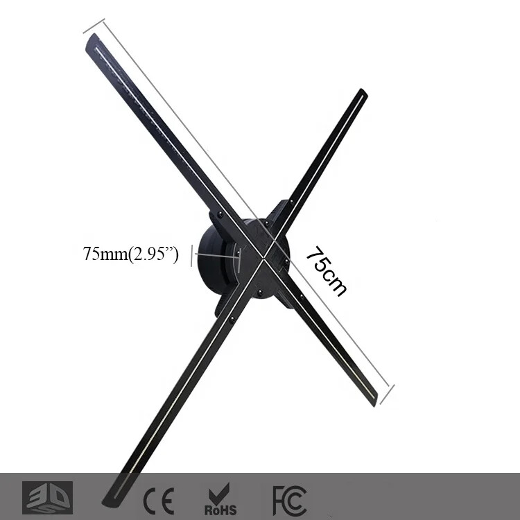 Four Blades 65cm Indoor Advertising Hologram 3D Holographic Naked Eyes LED Fan