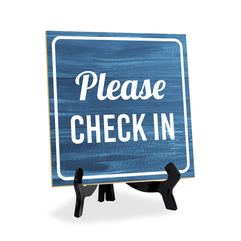 Please Check In 5″x 5″ Square Table Sign With Acrylic Easel