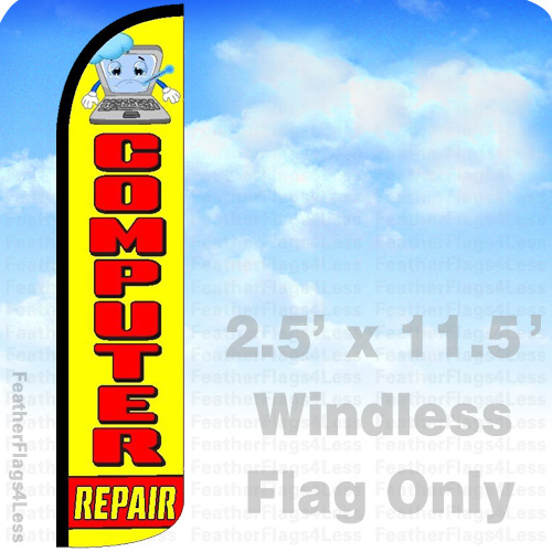 COMPUTER REPAIR – Windless Swooper Feather Flag 2.5×11.5′ Banner Sign – yz