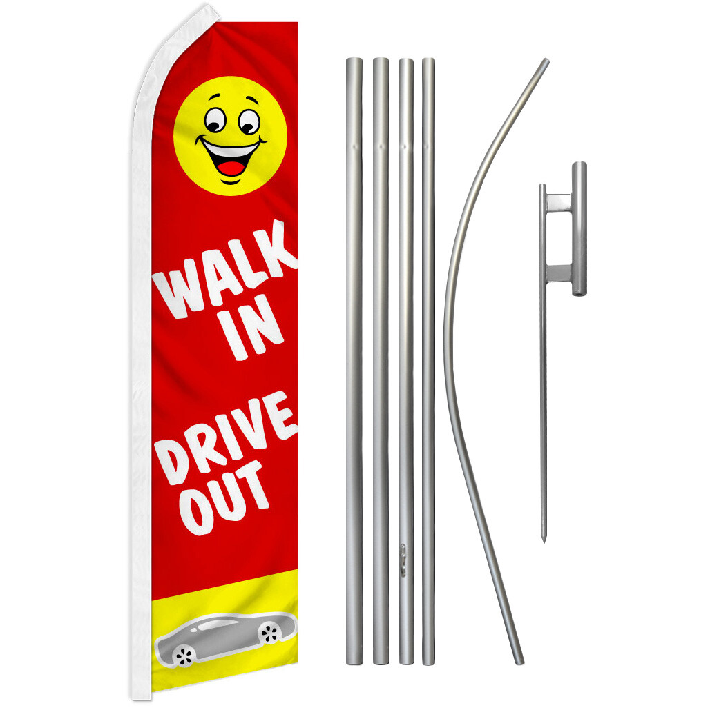 Walk in Drive Out Swooper Flutter Feather Advertising Flag Kit Car Dealership