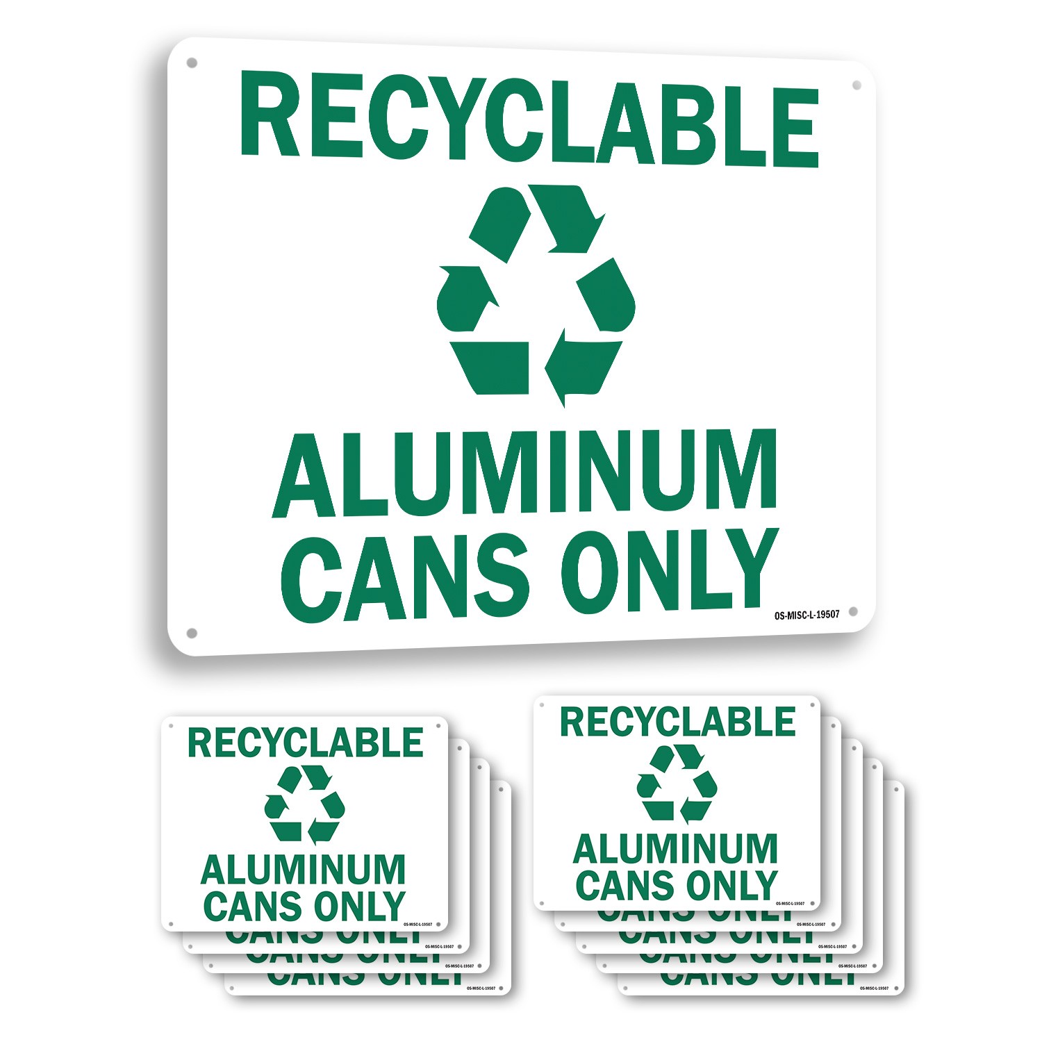 Recyclable Aluminum Cans Only with Graphic OSHA Sign Or Decal – 5 or 10 Pack