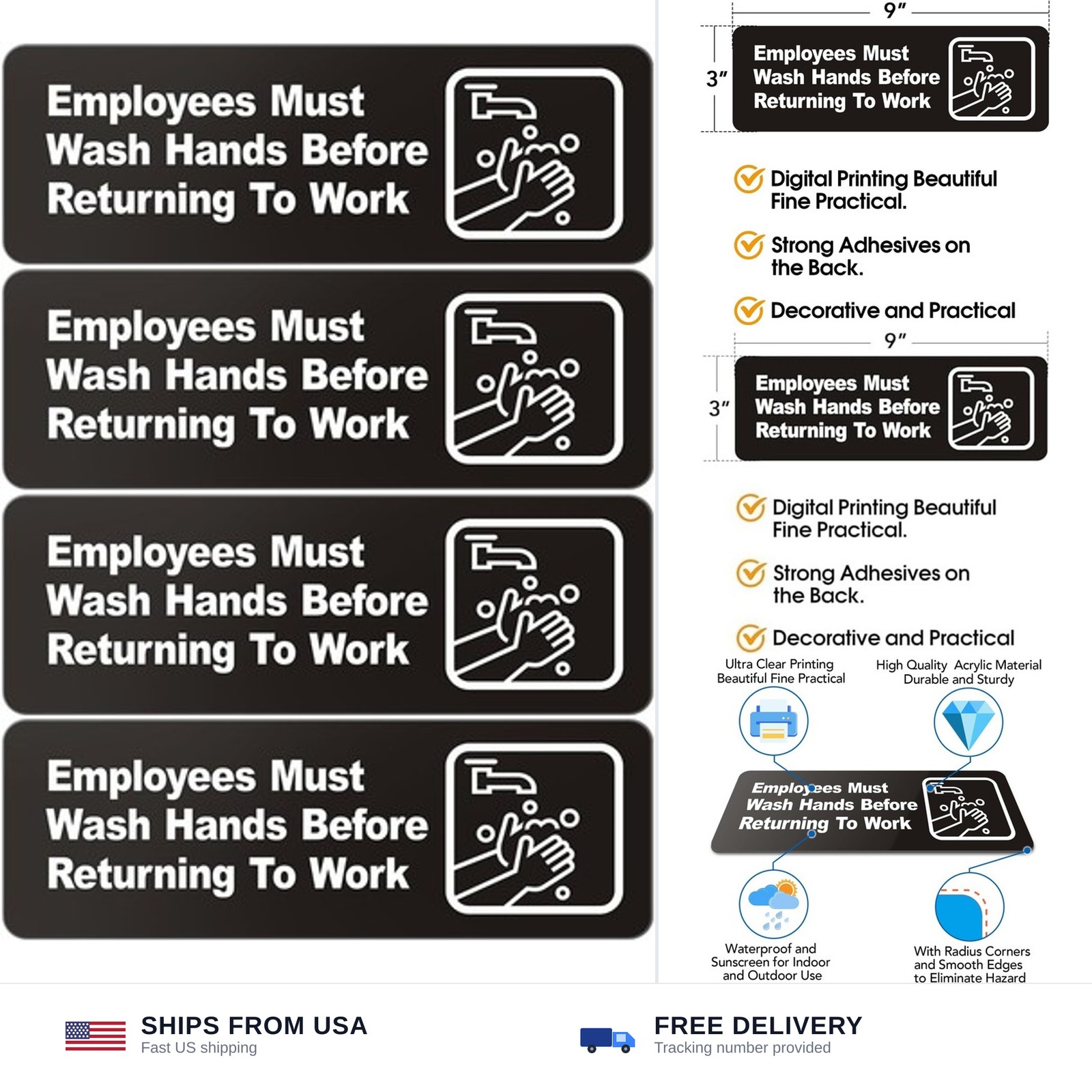 Faittoo Employees Must Wash Hands Before Returning to Work Sign, (4 Pack) 9 x…