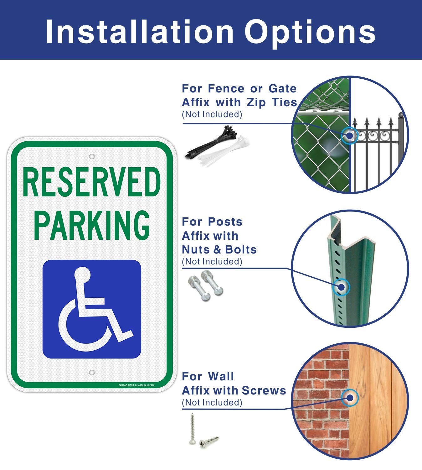 2 Pack Reserved Handicap Parking Sign with Wheelchair Picture, 18 x 12 Engine…