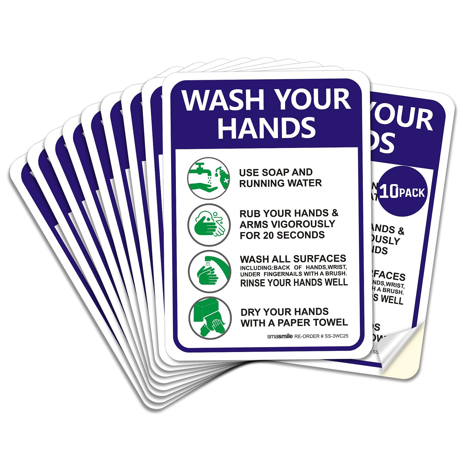Hand Washing Sign Wash Hand Sign Sticker, 10 Pack 10″ x 7″ Please Wash Your H…
