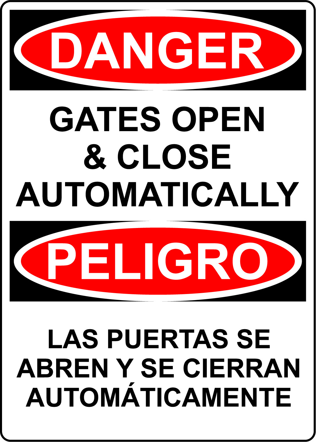 DANGER GATES OPEN CLOSE AUTOMATICALLY PELIGRO | Adhesive Vinyl Sign Decal