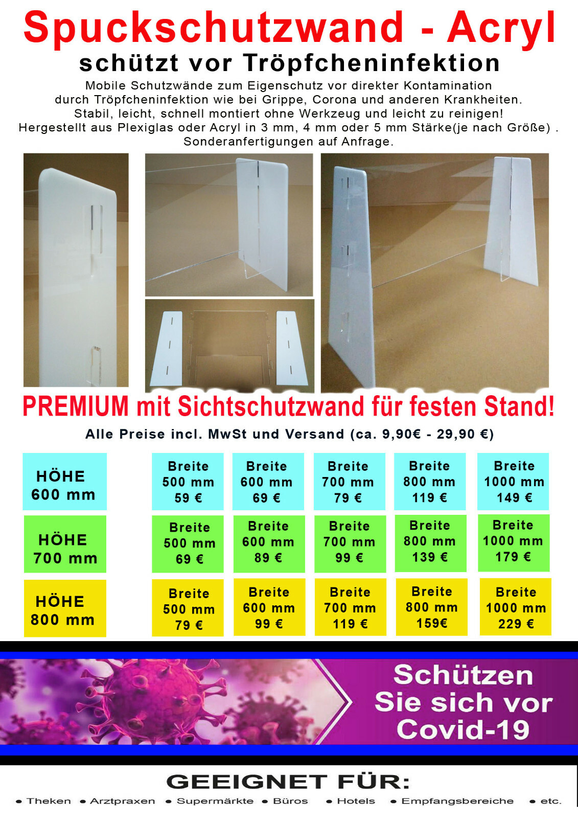 Spuckschutzwand Antikratzschicht Poster M Screen Spuck-Schutz