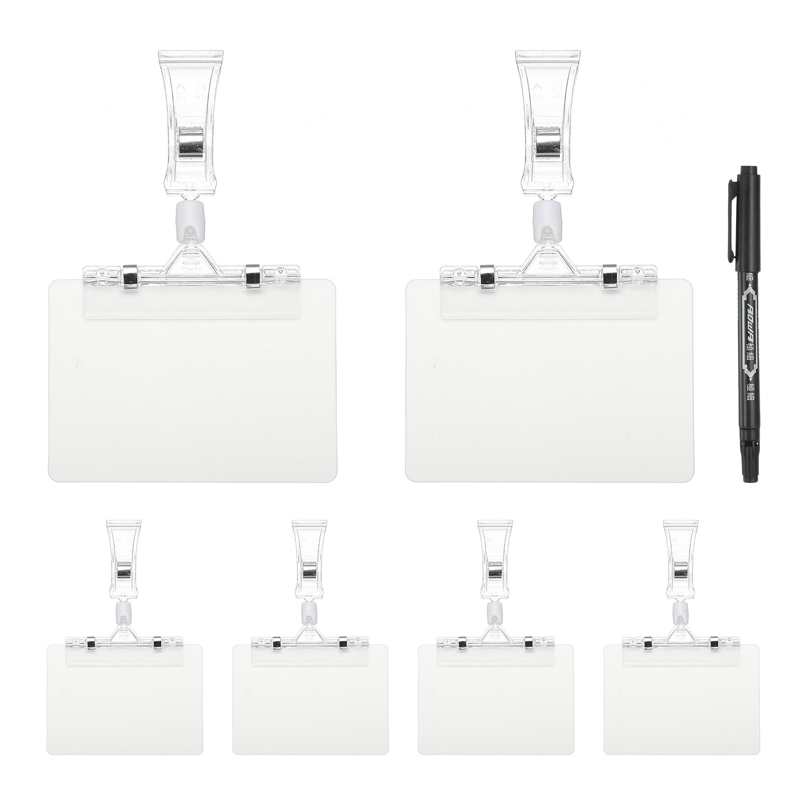 6 Pcs Sign Holders with White A7 Plastic Cards & Erasable Marker, Transparent