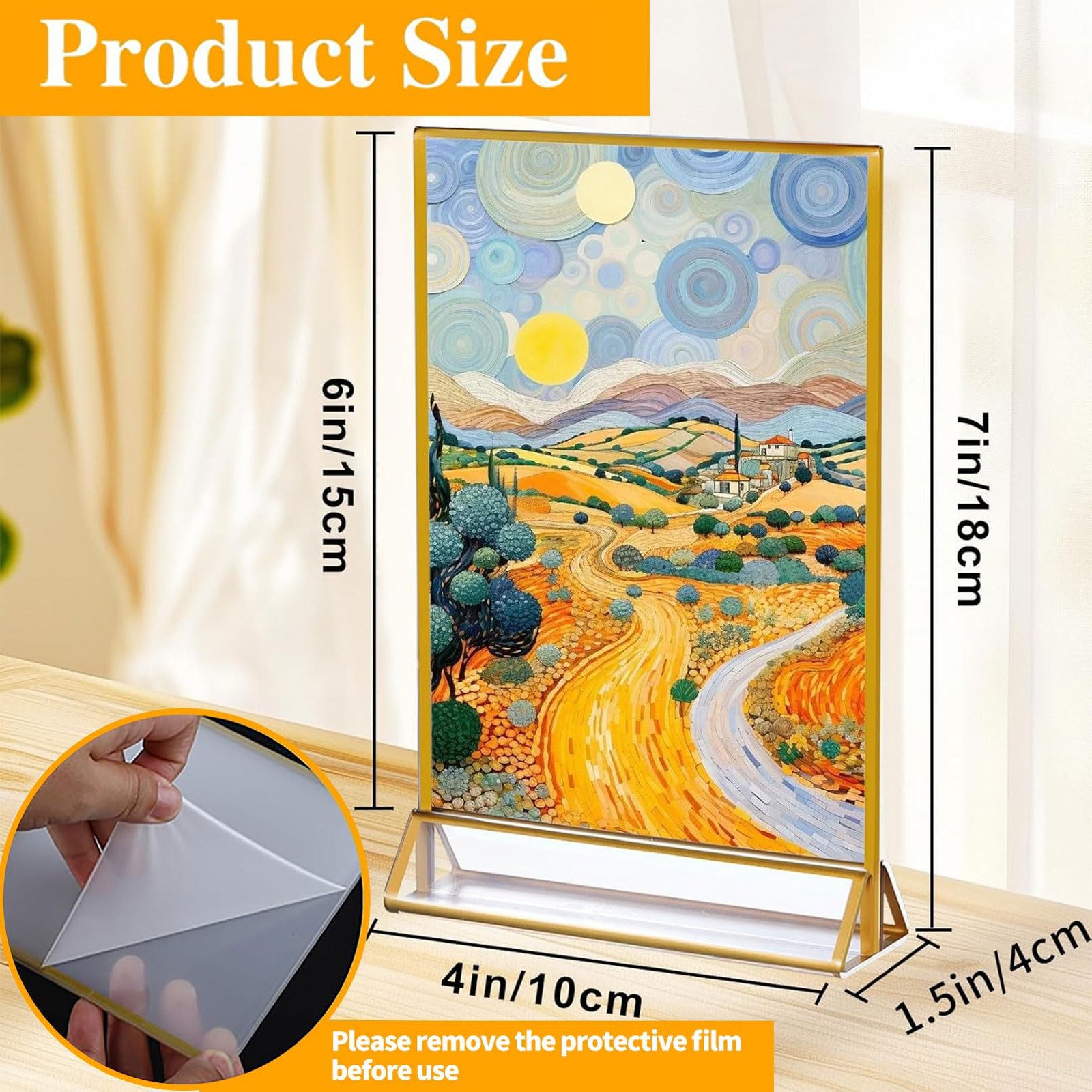 PIEMEET 18 Pack Acrylic Sign Holder with Golden Border, 4 X 6 Clear Gold