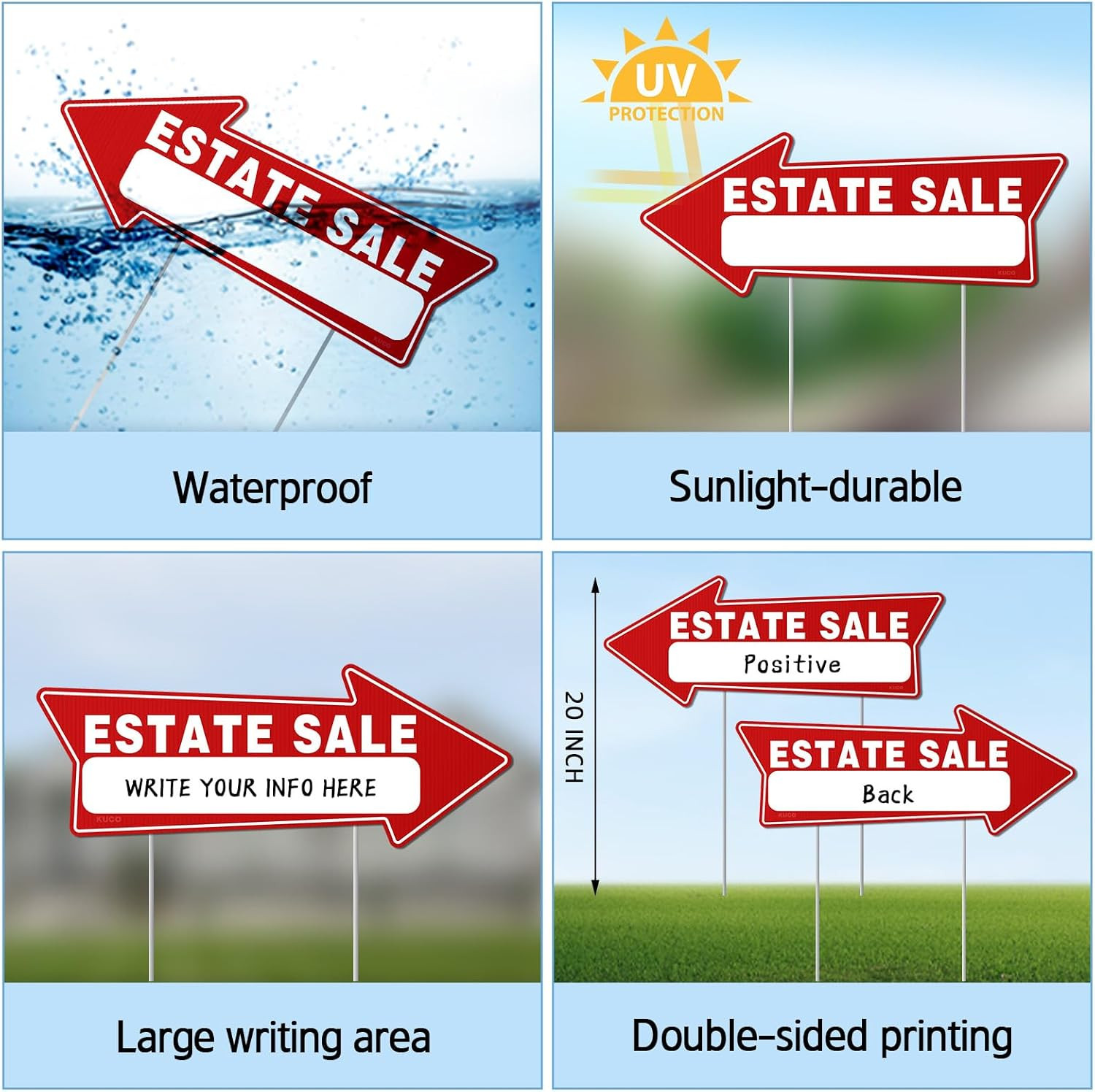 7 PC Estate Sale Signs, 17″ X 6″, Estate Sale Signs with Stakes Double Sided, La