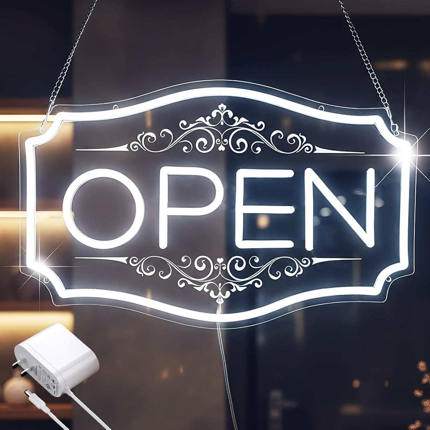 Bright LED Open Sign 22″ x 13″ – Dimmable Neon for Storefronts & Windows