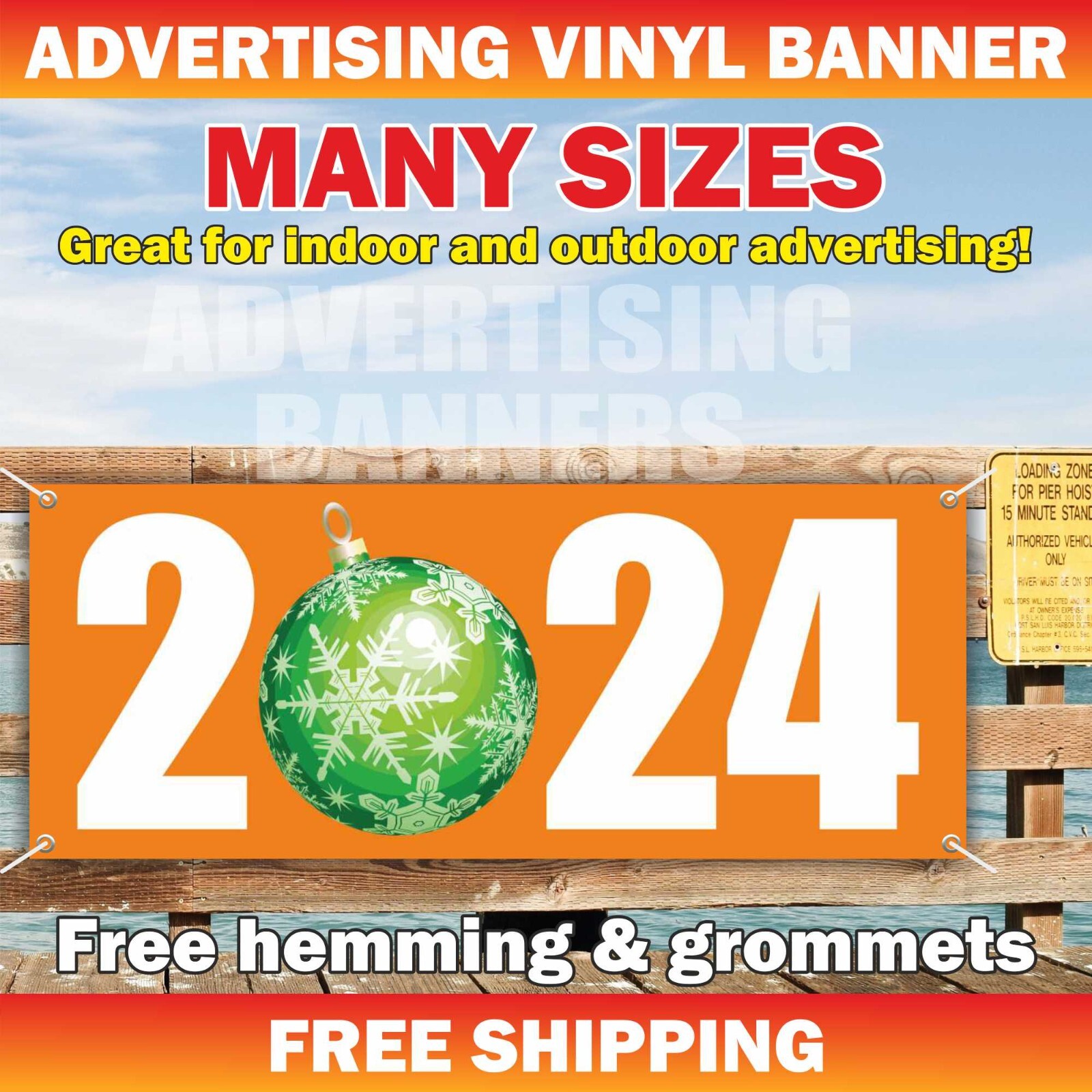 2024 Advertising Banner Vinyl Mesh Sign Merry Christmas Holidays Xmas New Year