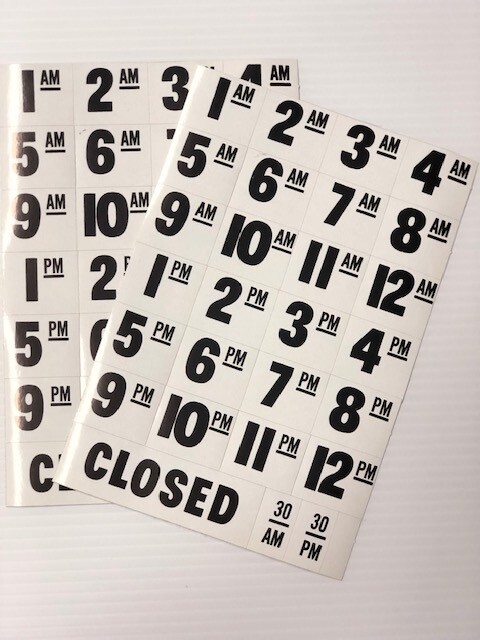 Business Store Hours Sign Vinyl Decal Sticker Sheets -10 pieces