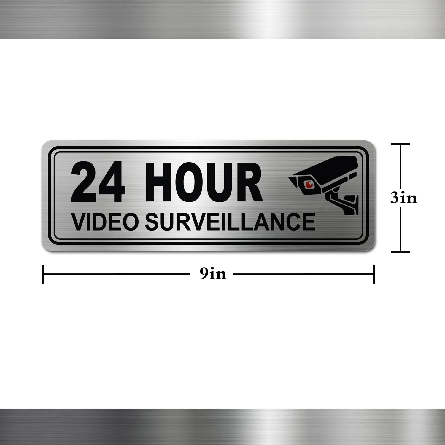 Metal Stainless Steel 24 Hour Video Surveillance Sign Self Adhesive 9×3 Inch