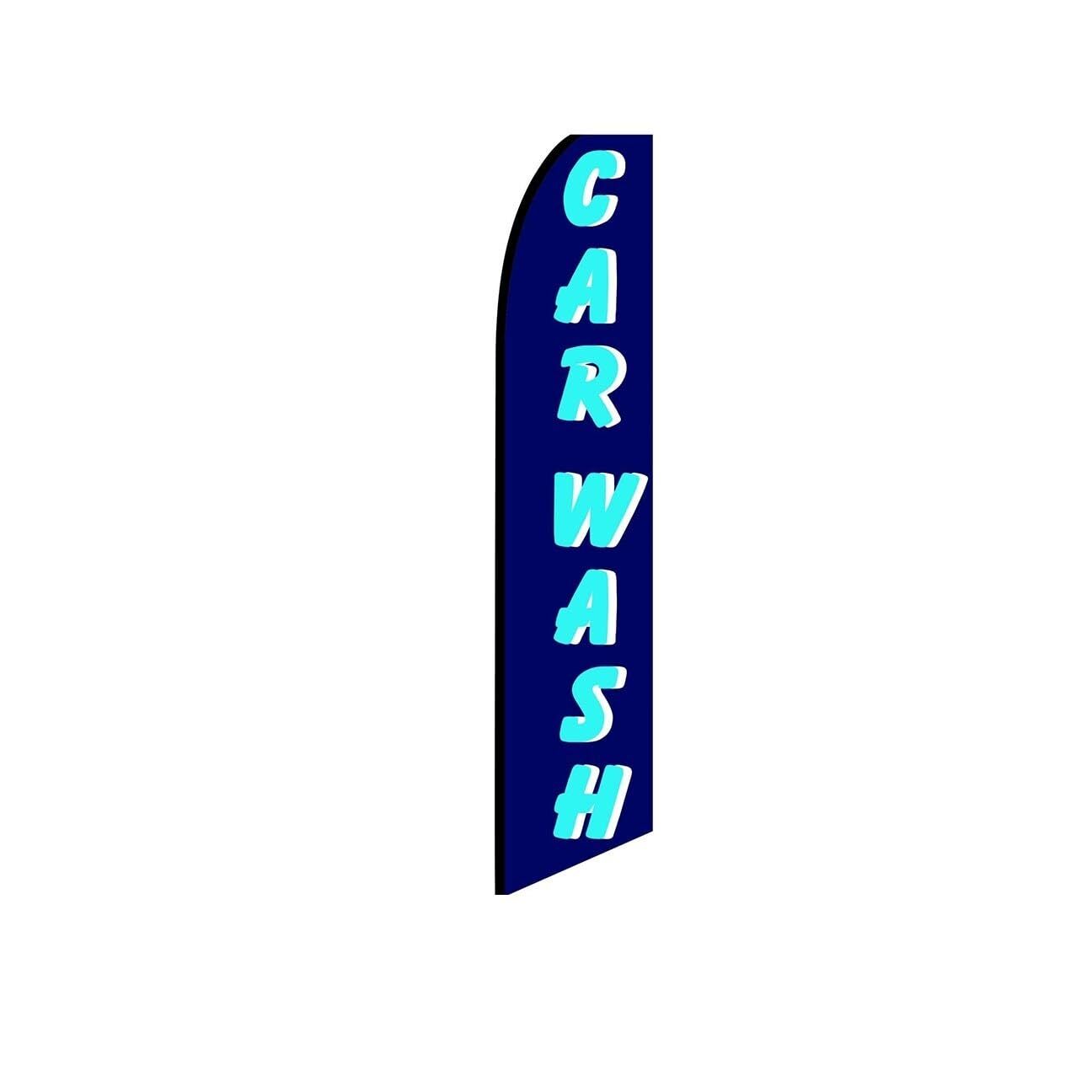 Car Wash Blue Swooper Flutter Feather Flag | 3ft W x 11.5ft Tall