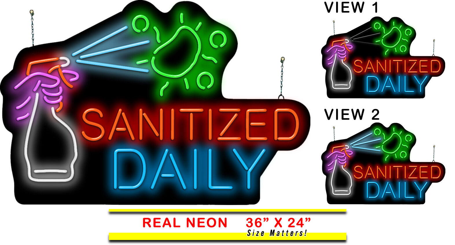 Animated Sanitized Daily with Neon Sign Window or Wall Use Restaurant Bar
