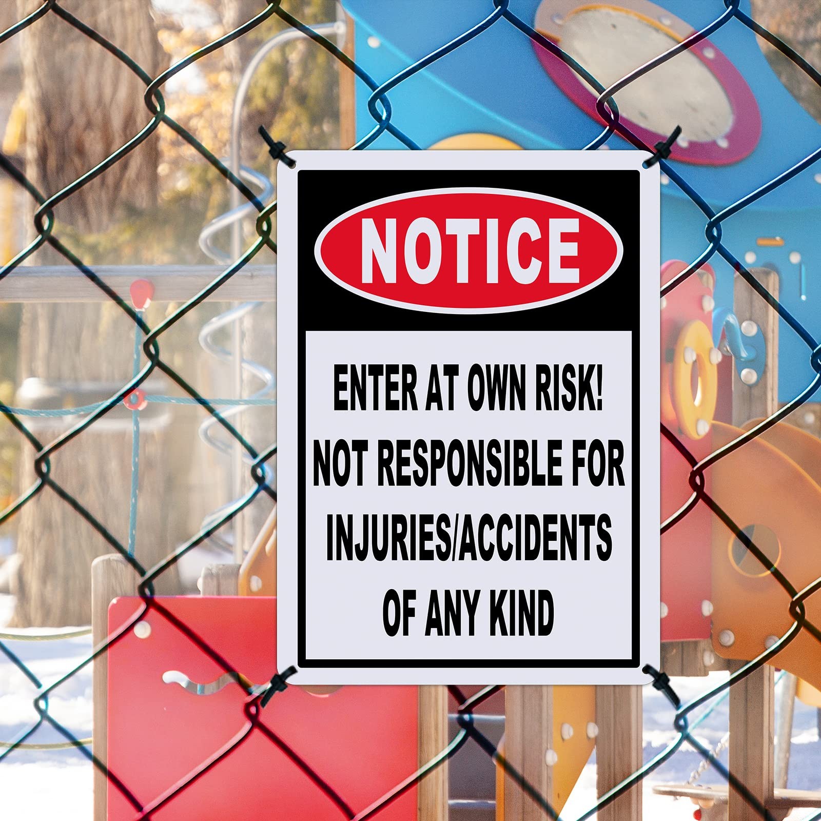 “Enter at Own Risk Signs – 2 Pack Aluminum Caution Safety Signs, Reflective”