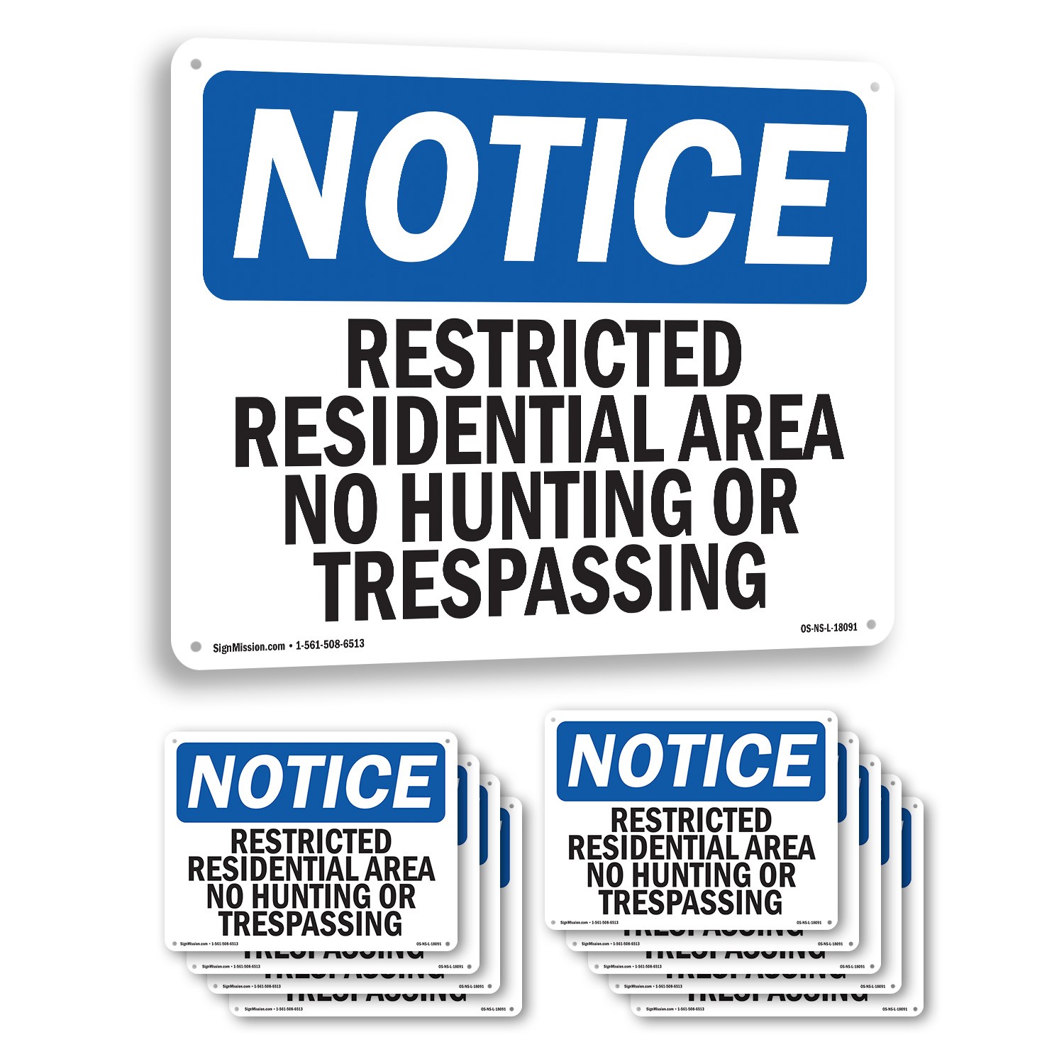 Restricted Residential Area No Hunting Or OSHA Notice Sign, Decal 5 or 10 Pack