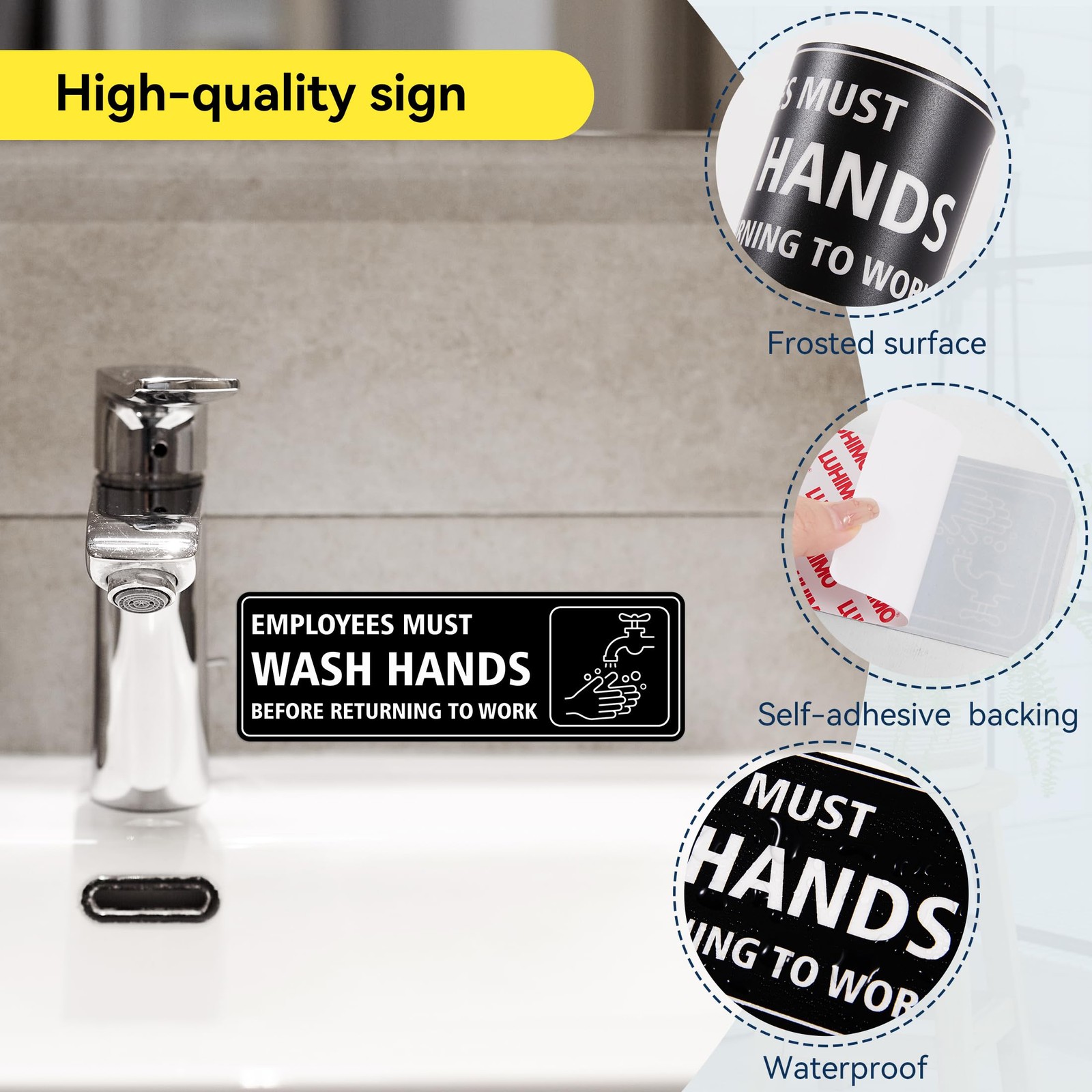 2PCS Employees Must Wash Hands Sign,Self-Adhesive Waterproof Hand Washing Sti…