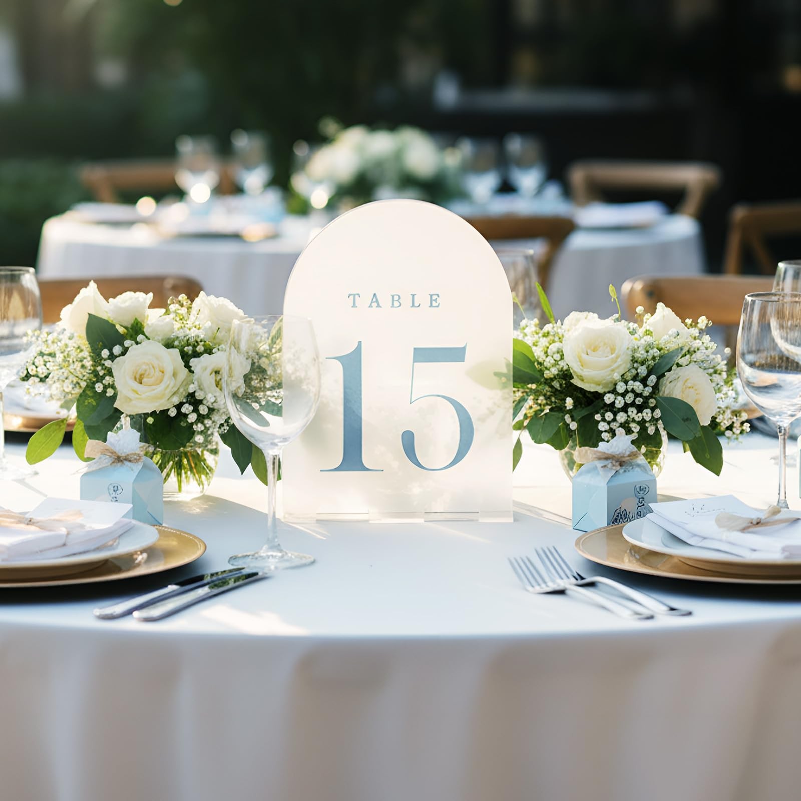 BrightRow 15 Pcs Frosted Arch Wedding Table Numbers with Stands 1-15, 5″x7″ A…