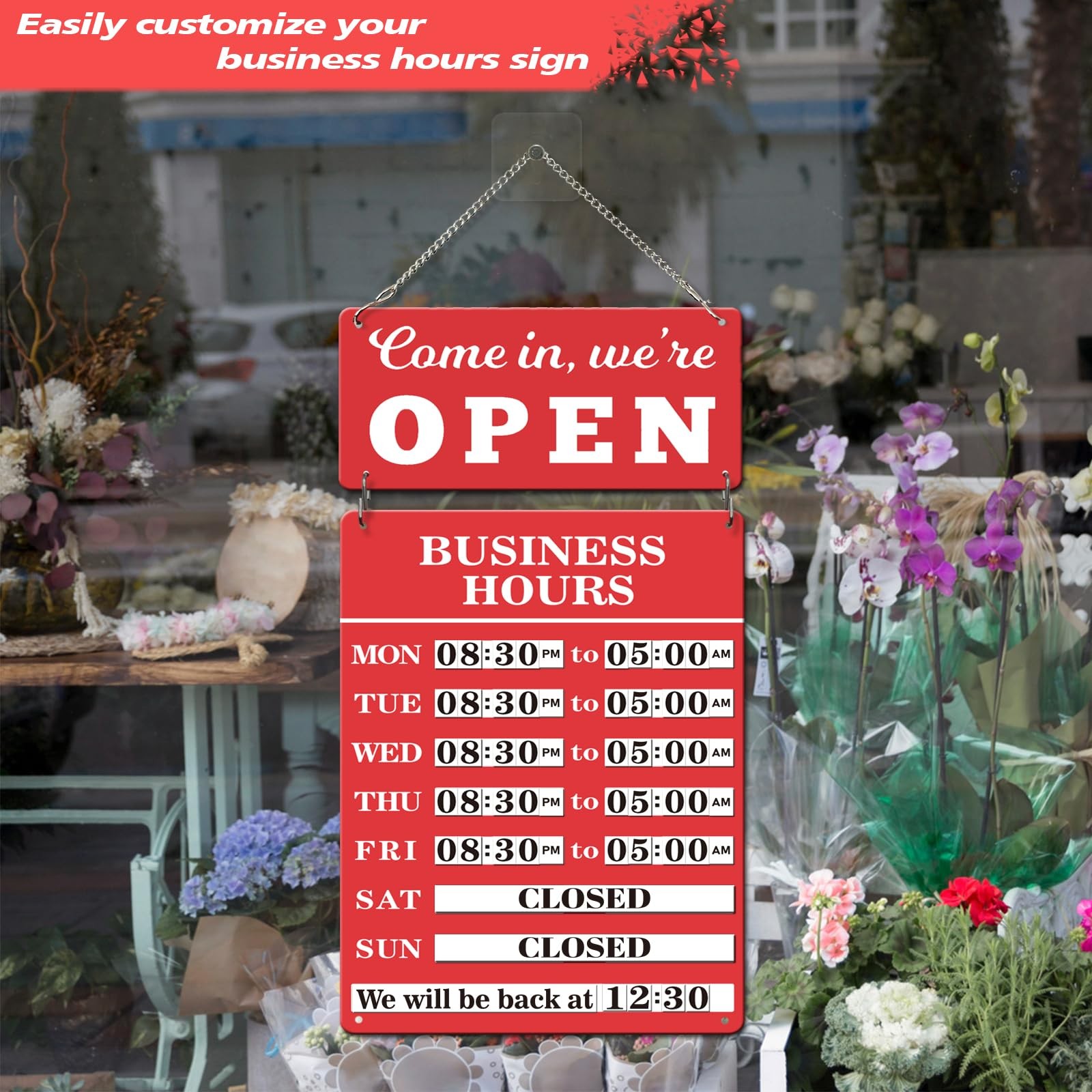 Magnetic Changeable Business Hours Sign with Double Sided Open Closed Signs, …