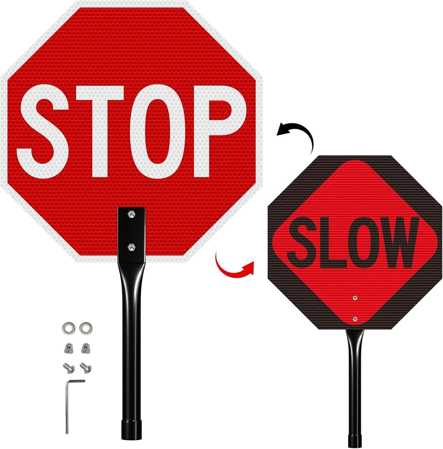1 Pack Stop Slow Sign with Handle, 13″x13″ Double Sided Stop/Slow Traffic Sig…