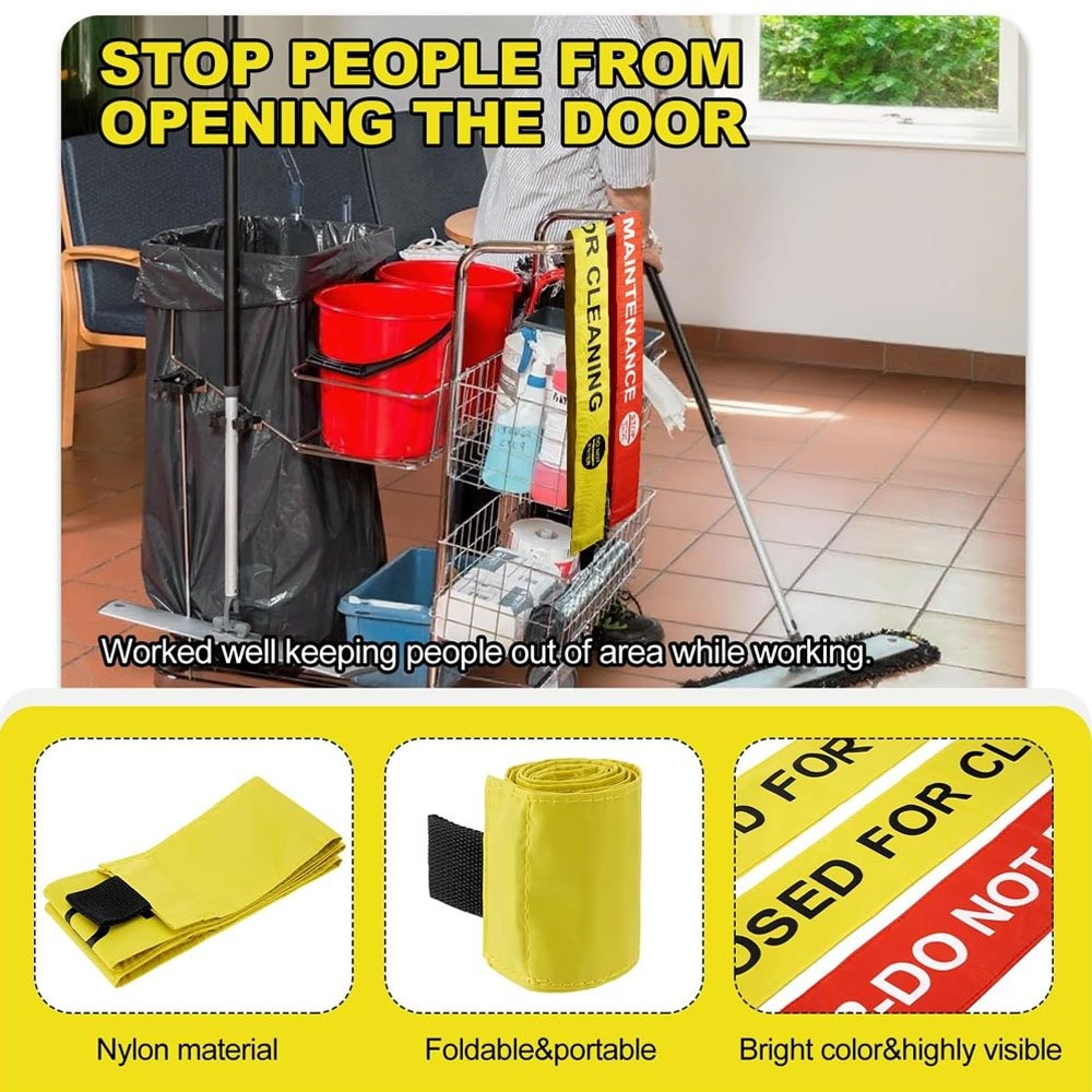 4Pcs Restroom Closed for Cleaning Sign with Magnetic Ends, Magnetic Nylon Safety