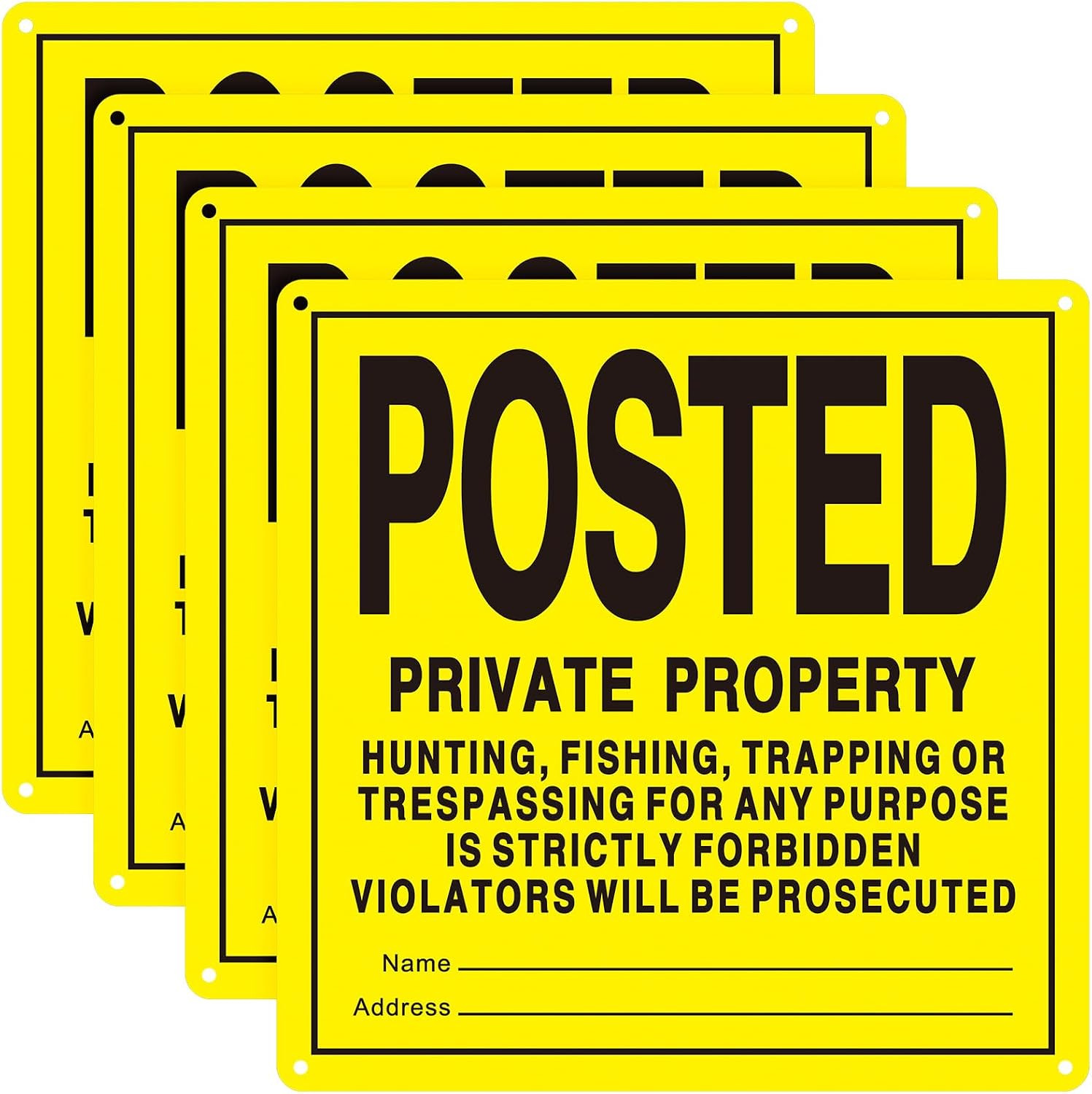 4 Pcs Yellow No Trespassing Signs 12X12” Private Property Reflective Aluminum P