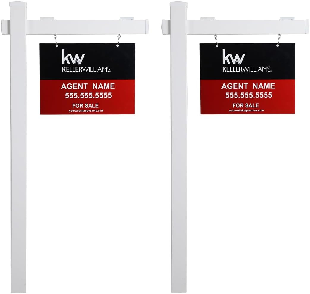 Durable 6-Ft Vinyl Real Estate Sign Post, 2-Pack for Open House & Sale