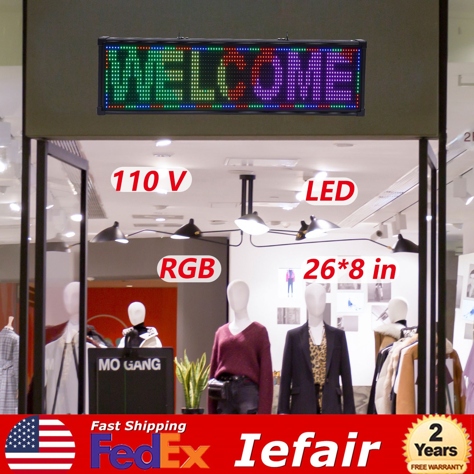 26″x8″ LED Advertising Sign 7 Color Programmable Scrolling Message Display Board