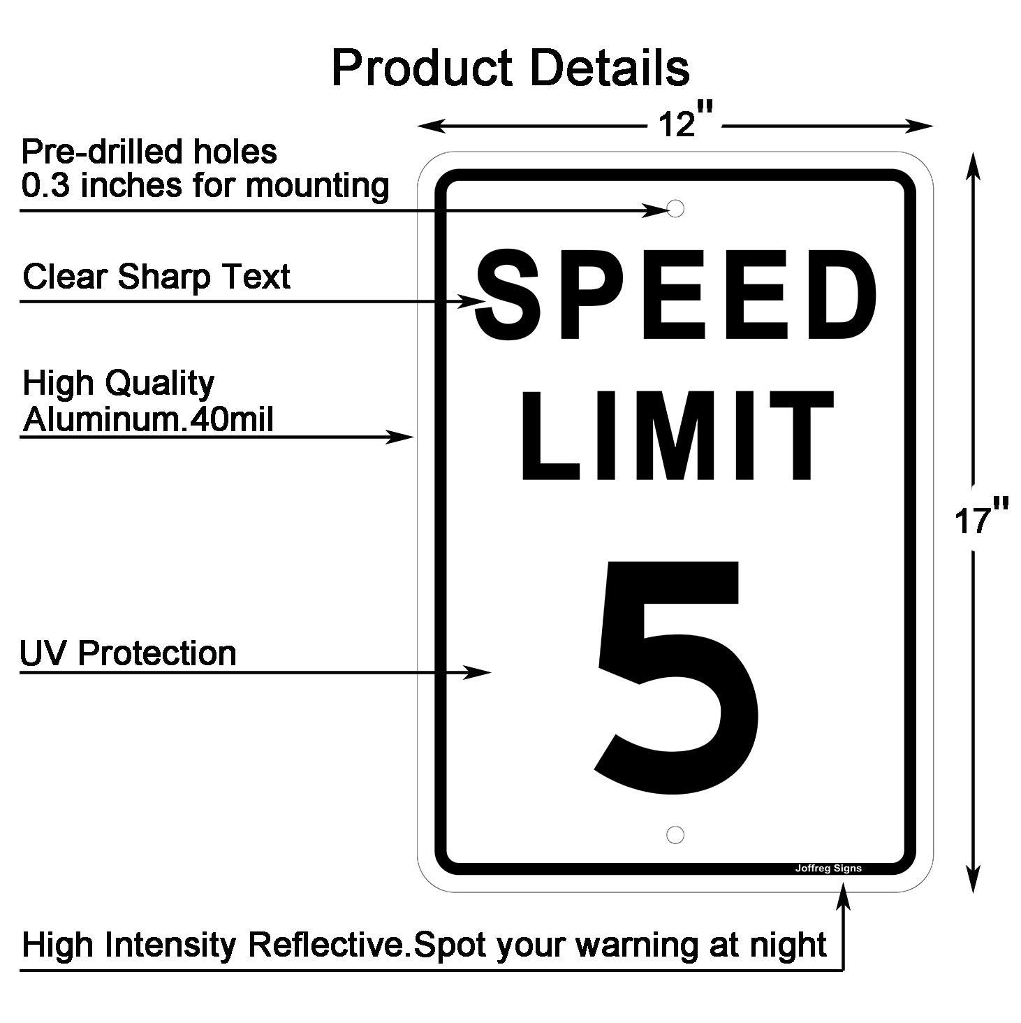 2 Pack Speed Limit 5 MPH Sign 17×12 Inch Reflective Aluminum Traffic Board