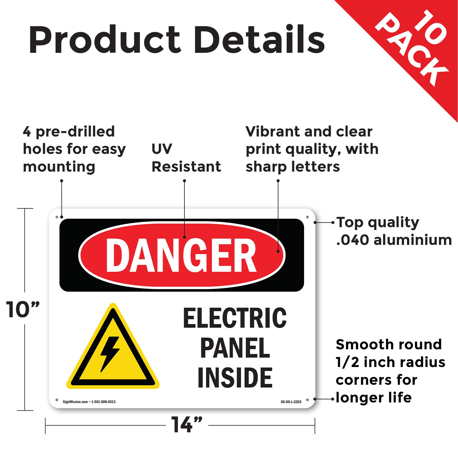 Electric Panel Inside OSHA Danger Sign Metal, Plastic, Or Decal – 5 or 10 Pack