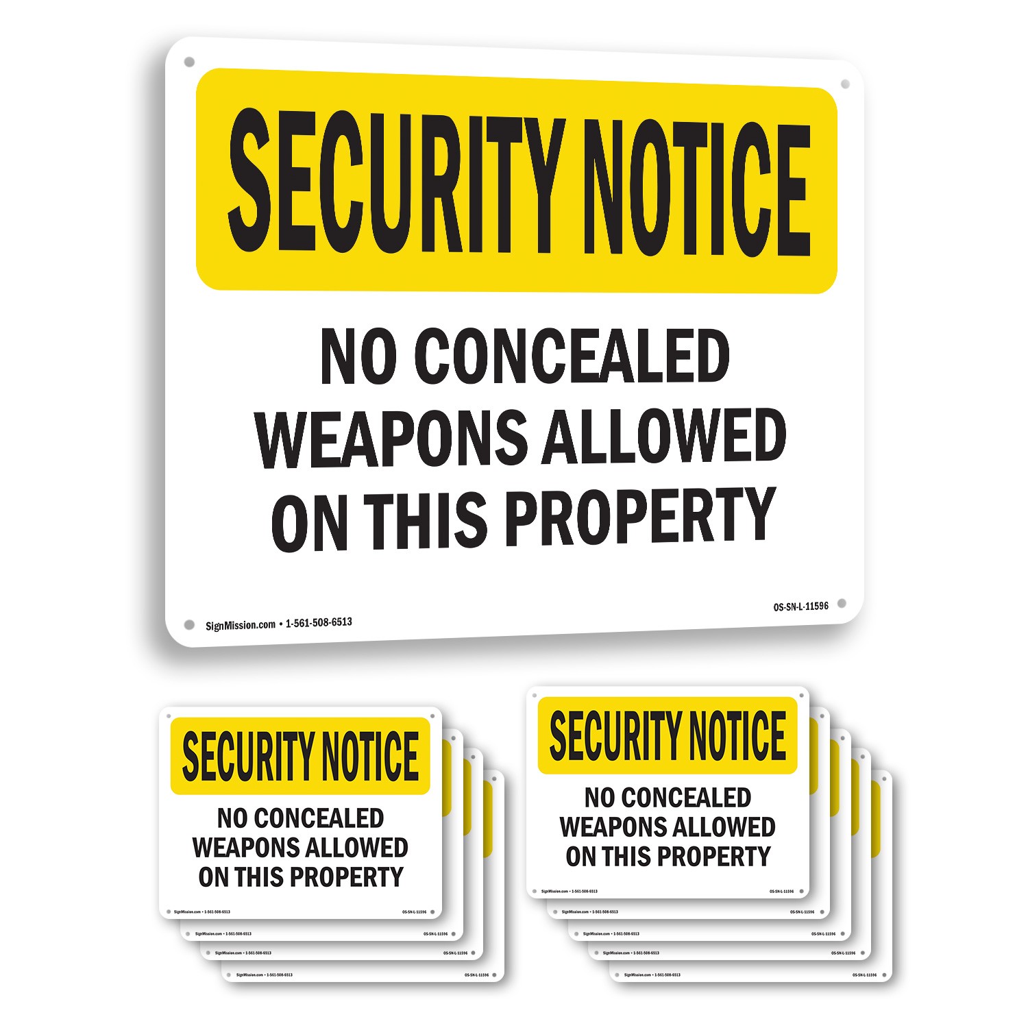No Concealed Weapons On Property OSHA Security Notice Sign, Decal 5 or 10 Pack