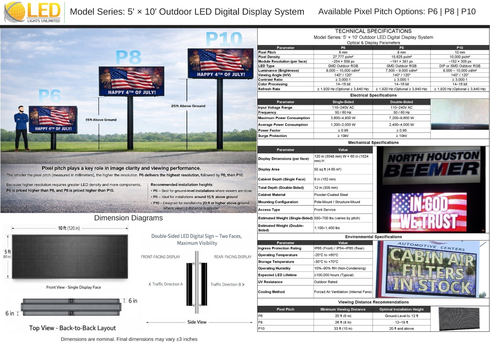 P10 5FT X 10FT Double-Sided LED Sign | Full-Color Programmable Outdoor Board HD